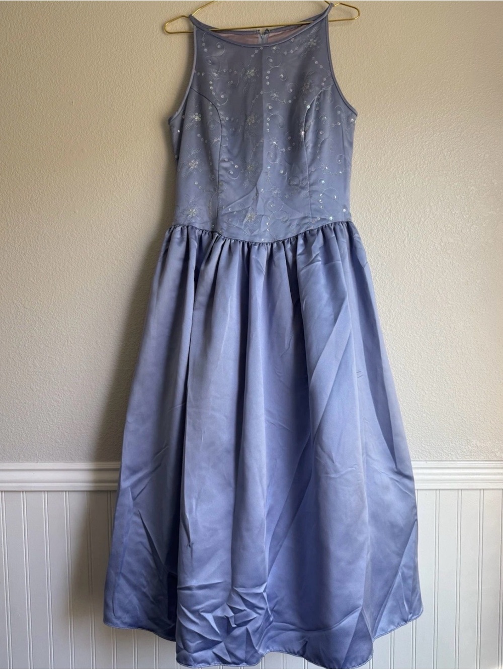 Vtg! JESSICA McCLINTOCK GUNNE SAX  Lilac Satin & Sequin Tulle Midi Dress Sz: S